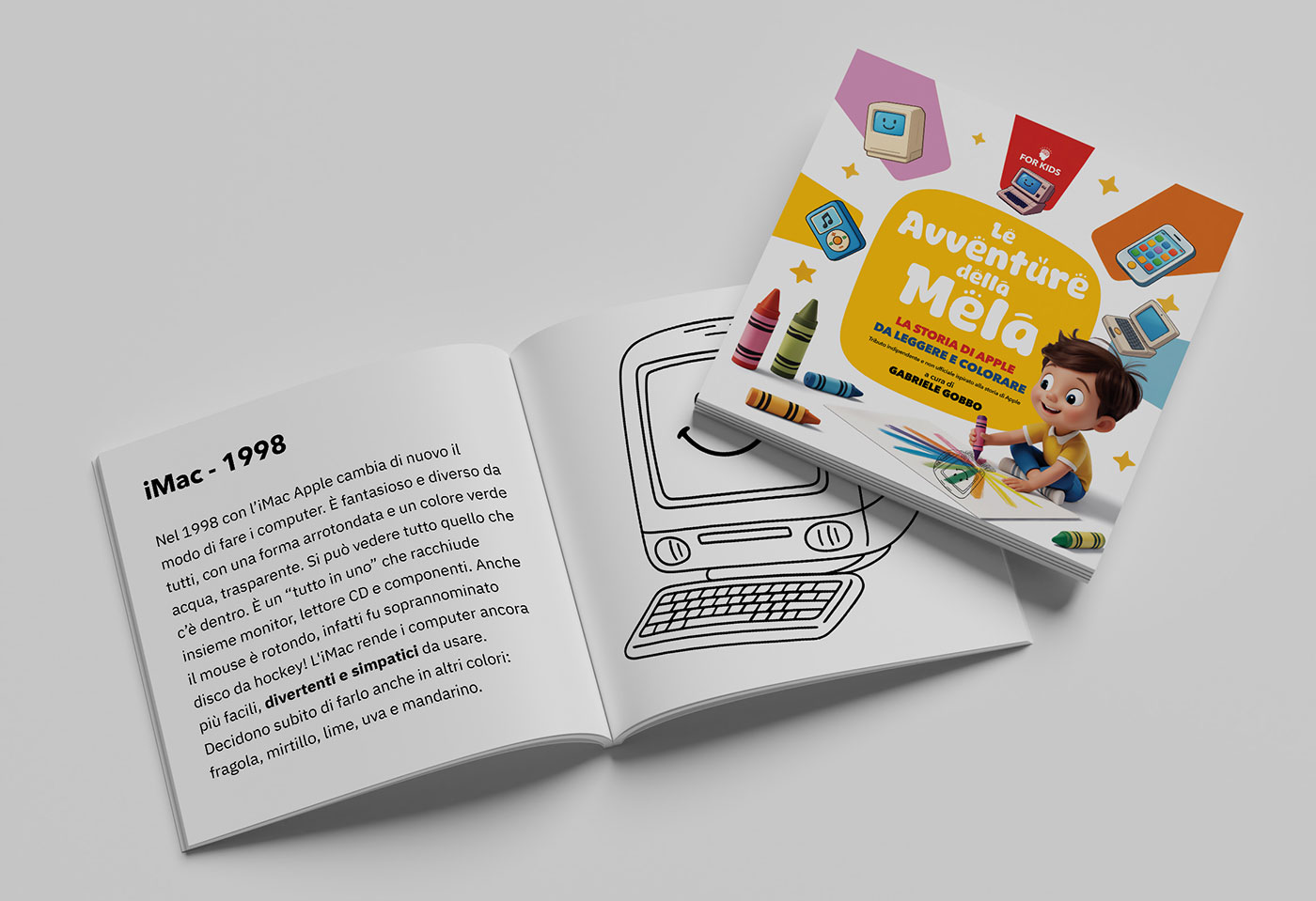 Copertina del libro da colorare per bambini Le Avventure della Mela